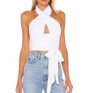 Superdown Jennifer Halter Wrap Crop Top White XS